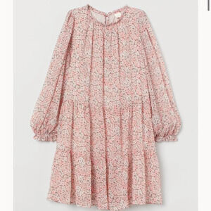 H&M Pink Floral Flowy Balloon Sleeve Boho Dress - Size Medium